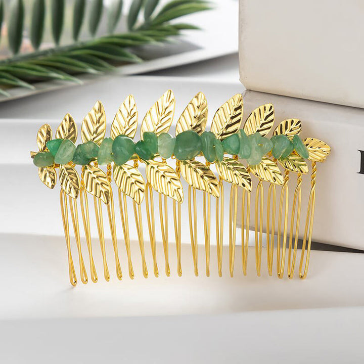 Olivenorma Natural Crystal Gemstone Hair Combs Hairpin - Green Aventurine - Gold Color - image 41