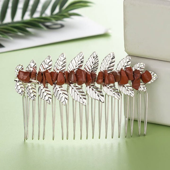 Olivenorma Natural Crystal Gemstone Hair Combs Hairpin - Red Jasper - Silver Color - image 7