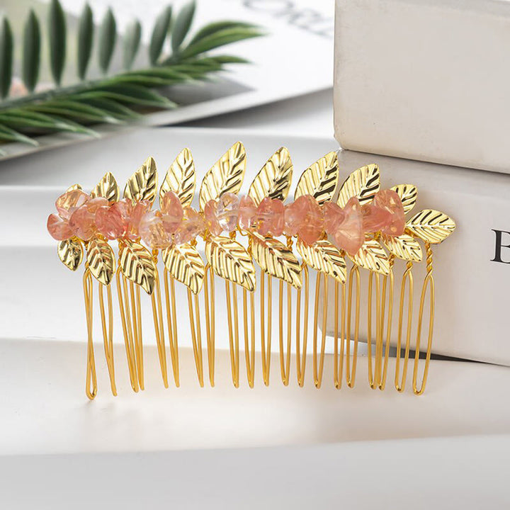 Olivenorma Natural Crystal Gemstone Hair Combs Hairpin