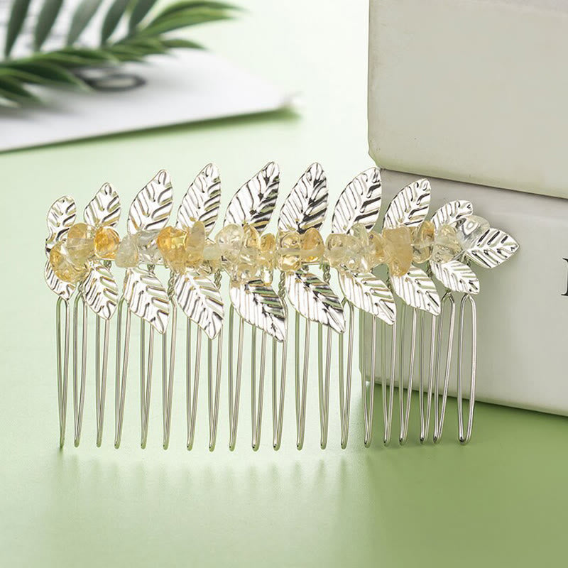 Olivenorma Natural Crystal Gemstone Hair Combs Hairpin - Citrine - Silver Color - image 1