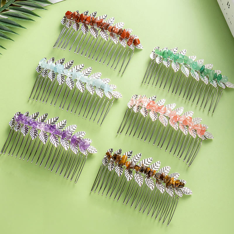 Olivenorma Natural Crystal Gemstone Hair Combs Hairpin