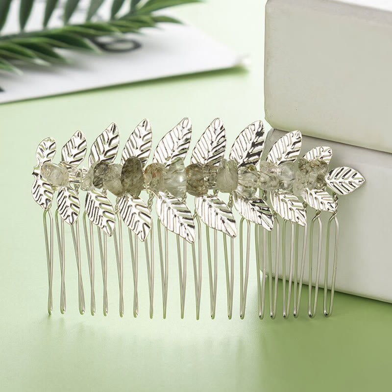 Olivenorma Natural Crystal Gemstone Hair Combs Hairpin - Black Quartz Rutilated - Silver Color - image 11