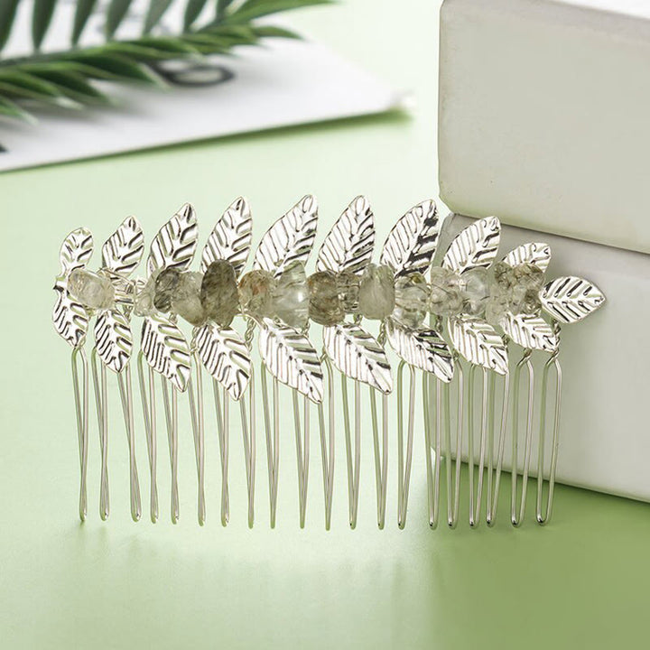 Olivenorma Natural Crystal Gemstone Hair Combs Hairpin - Black Quartz Rutilated - Silver Color - image 11