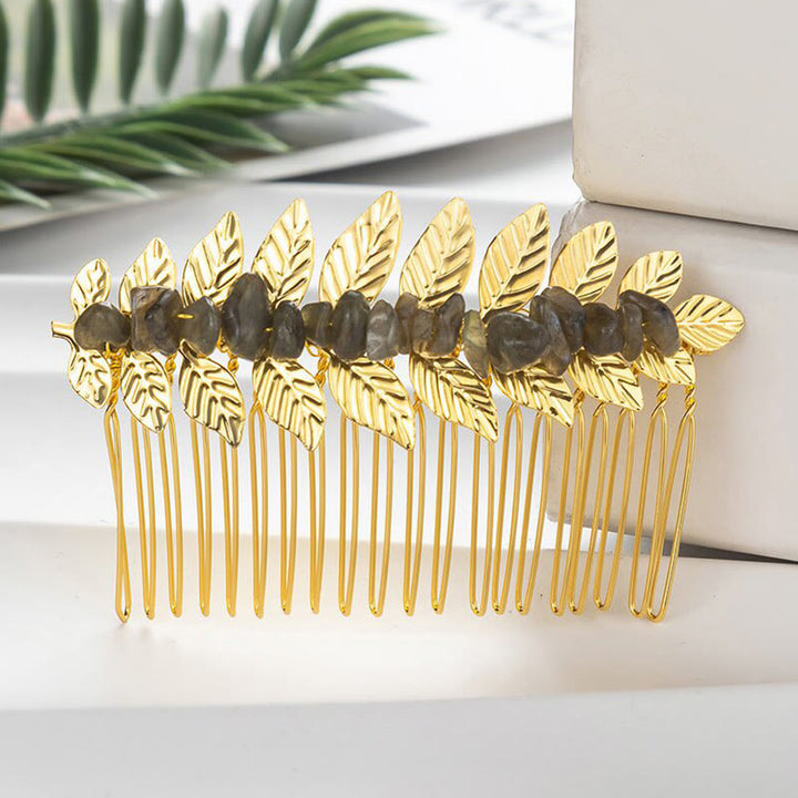 Olivenorma Natural Crystal Gemstone Hair Combs Hairpin - Labradorite - Gold Color - image 47