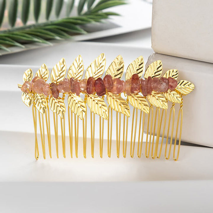 Olivenorma Natural Crystal Gemstone Hair Combs Hairpin - Strawberry Quartz - Gold Color - image 42