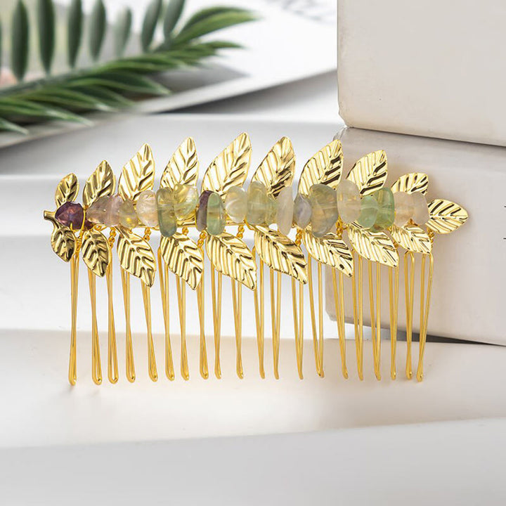 Olivenorma Natural Crystal Gemstone Hair Combs Hairpin - Fluorite - Gold Color - image 45