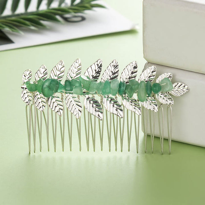 Olivenorma Natural Crystal Gemstone Hair Combs Hairpin - Green Aventurine - Silver Color - image 9