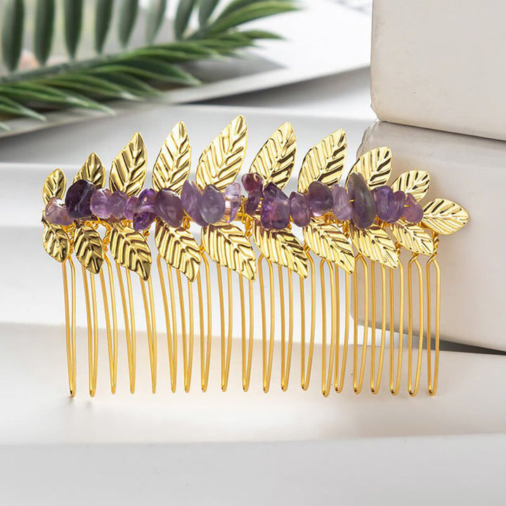 Olivenorma Natural Crystal Gemstone Hair Combs Hairpin - Amethyst - Gold Color - image 43