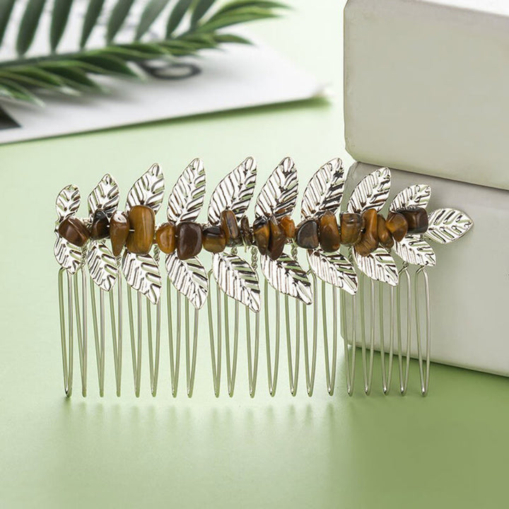 Olivenorma Natural Crystal Gemstone Hair Combs Hairpin - Tiger Eye - Silver Color - image 19