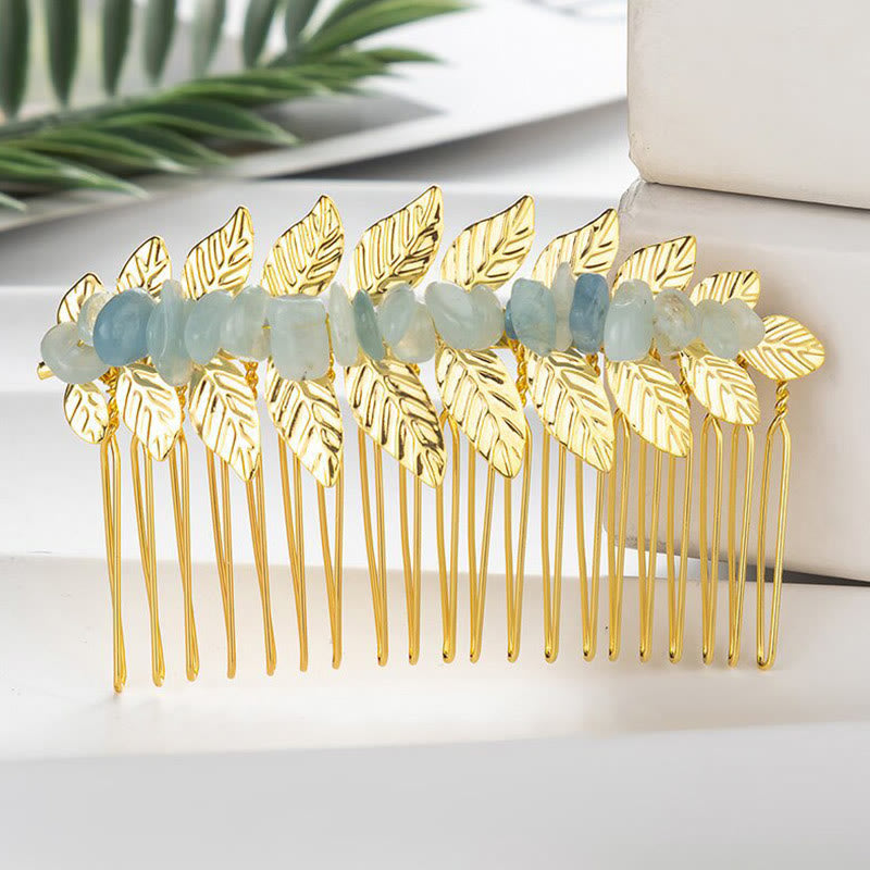 Olivenorma Natural Crystal Gemstone Hair Combs Hairpin - Aquamarine - Gold Color - image 35