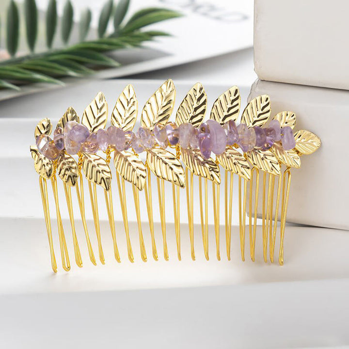 Olivenorma Natural Crystal Gemstone Hair Combs Hairpin - Lavender Amethyst - Gold Color - image 30