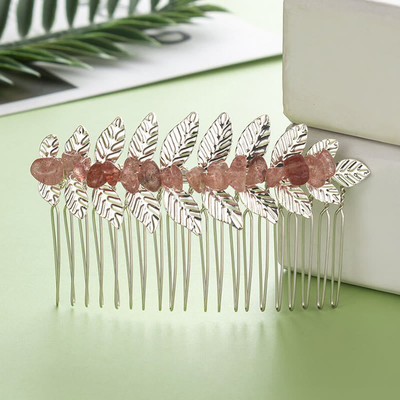 Olivenorma Natural Crystal Gemstone Hair Combs Hairpin - Strawberry Quartz - Silver Color - image 21