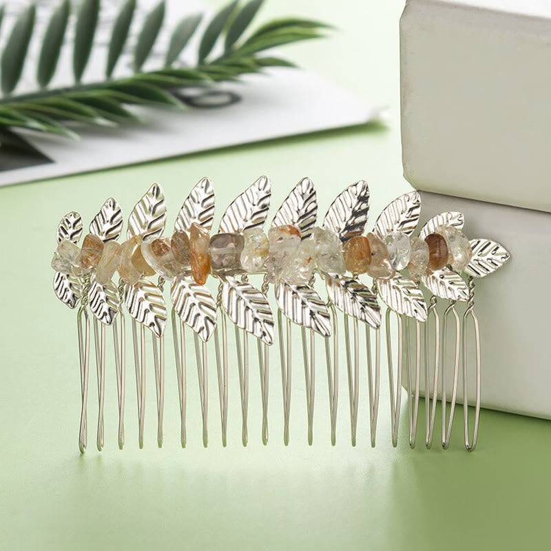 Olivenorma Natural Crystal Gemstone Hair Combs Hairpin - Gold Rutilated quartz - Silver Color - image 15