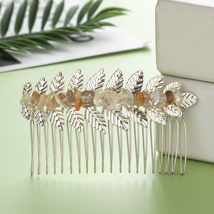 Olivenorma Natural Crystal Gemstone Hair Combs Hairpin - Gold Rutilated quartz - Silver Color - image 15