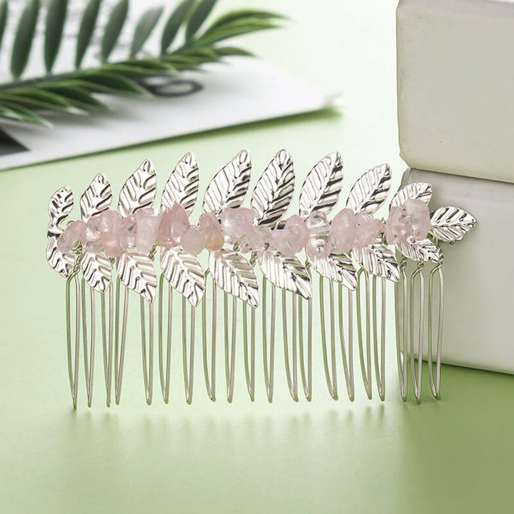 Olivenorma Natural Crystal Gemstone Hair Combs Hairpin - Rose Quartz - Silver Color - image 5