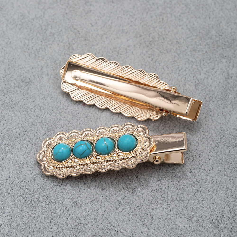 Olivenorma 2Pcs Turquoise Jeweled Bobby Pins Hairpin