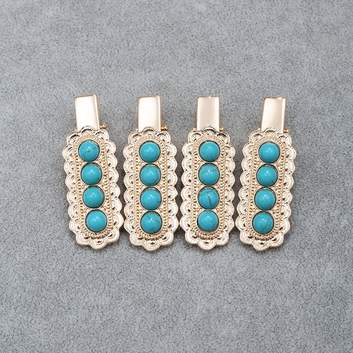 Olivenorma 2Pcs Turquoise Jeweled Bobby Pins Hairpin