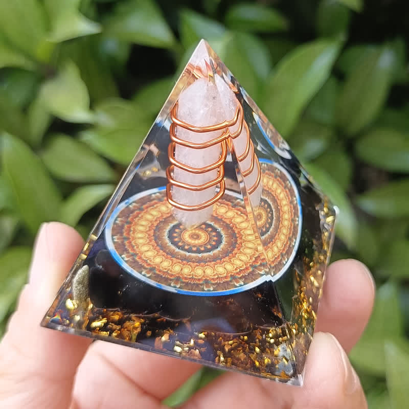 Olivenorma Energy Hexagonal Prism Clear Crystal Obsidian Orgone Pyramid