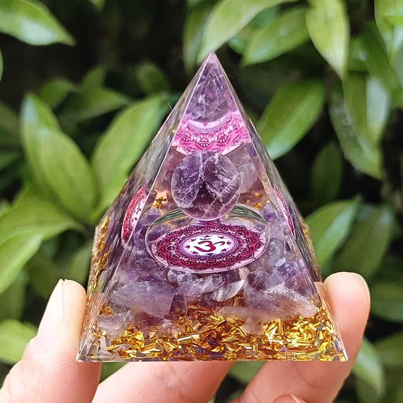 Olivenorma Energy Amethyst Ball Om Symbol Orgone Pyramid