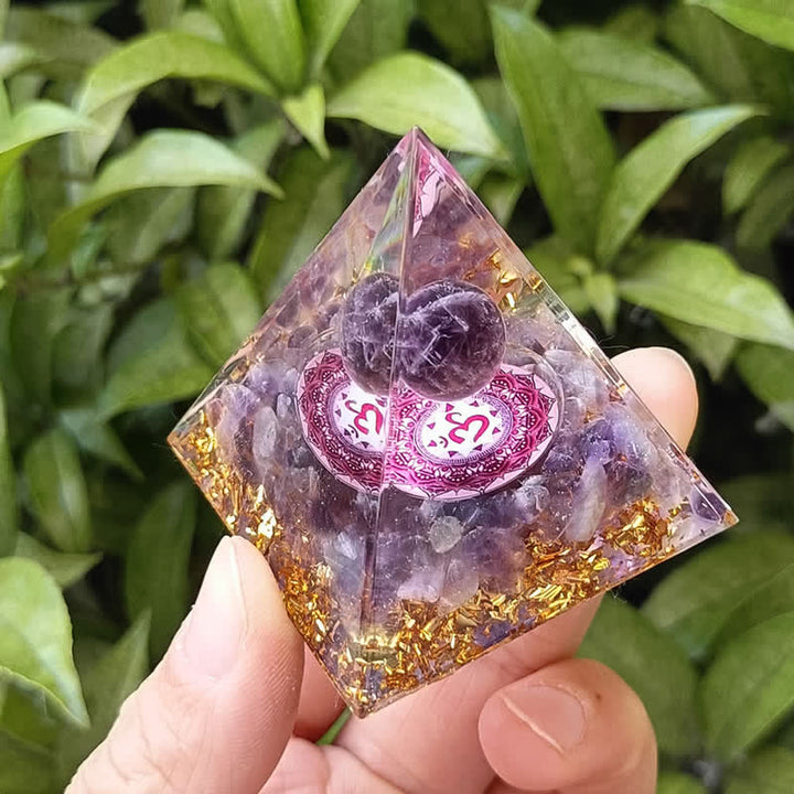 Olivenorma Energy Amethyst Ball Om Symbol Orgone Pyramid