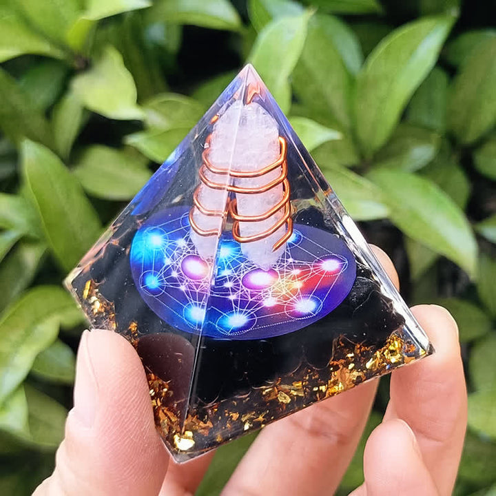 Olivenorma Clear Crystal Obsidian Metatron's Cube Orgone Pyramid