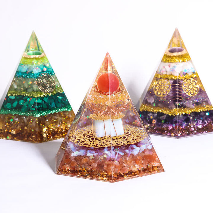 Olivenorma Good Luck Natural Stone Hexagonal Orgone Pyramid