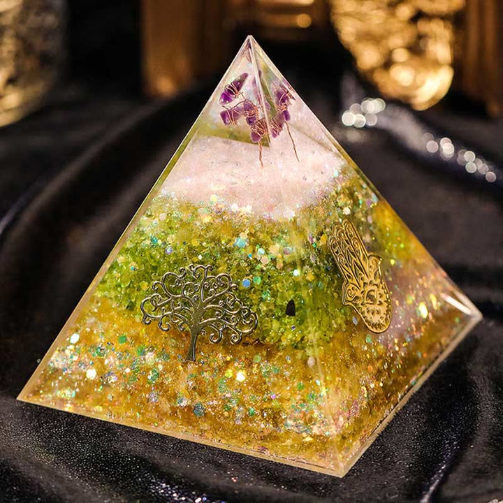 Olivenorma "Blessings" Amethyst Peridot Citrine Orgone Pyramid