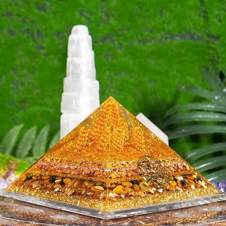 Olivenorma "Fortune" 13cm Natural Tiger Eye Orgone Pyramid