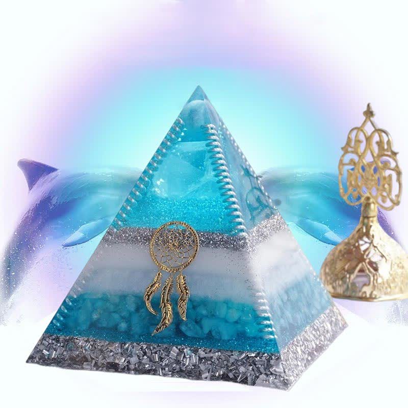 Olivenorma "Atlantis" 8cm Aquamarine Orgone Pyramid