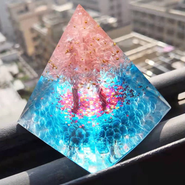 Olivenorma Tree of Life Rose Quartz Aquamarine Orgone Pyramid