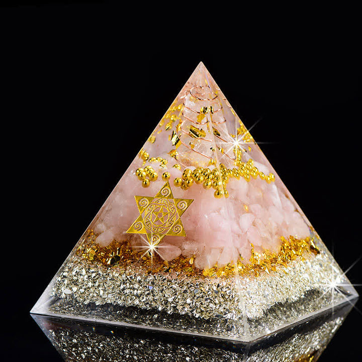 Olivenorma Clear Crystal Rose Quartz Metatron's Cube Orgone Pyramid