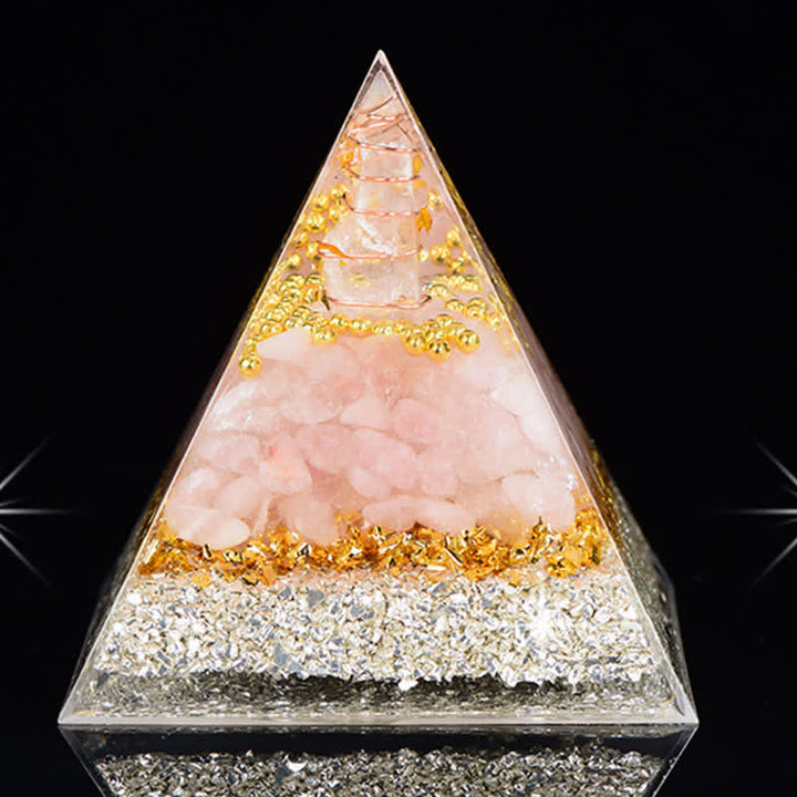 Olivenorma Clear Crystal Rose Quartz Metatron's Cube Orgone Pyramid