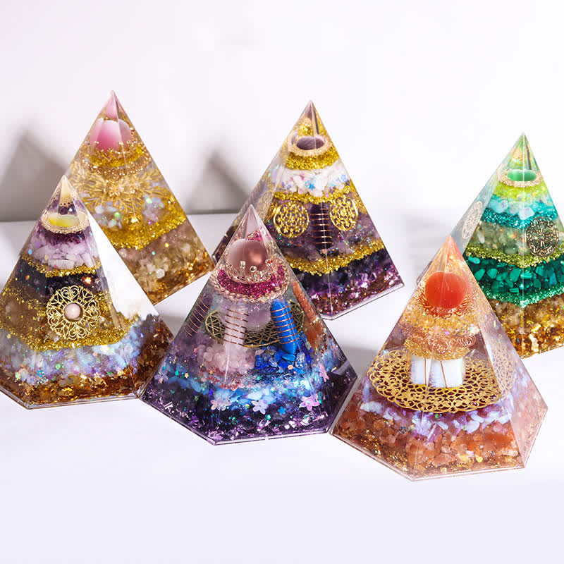 Olivenorma Good Luck Natural Stone Hexagonal Orgone Pyramid