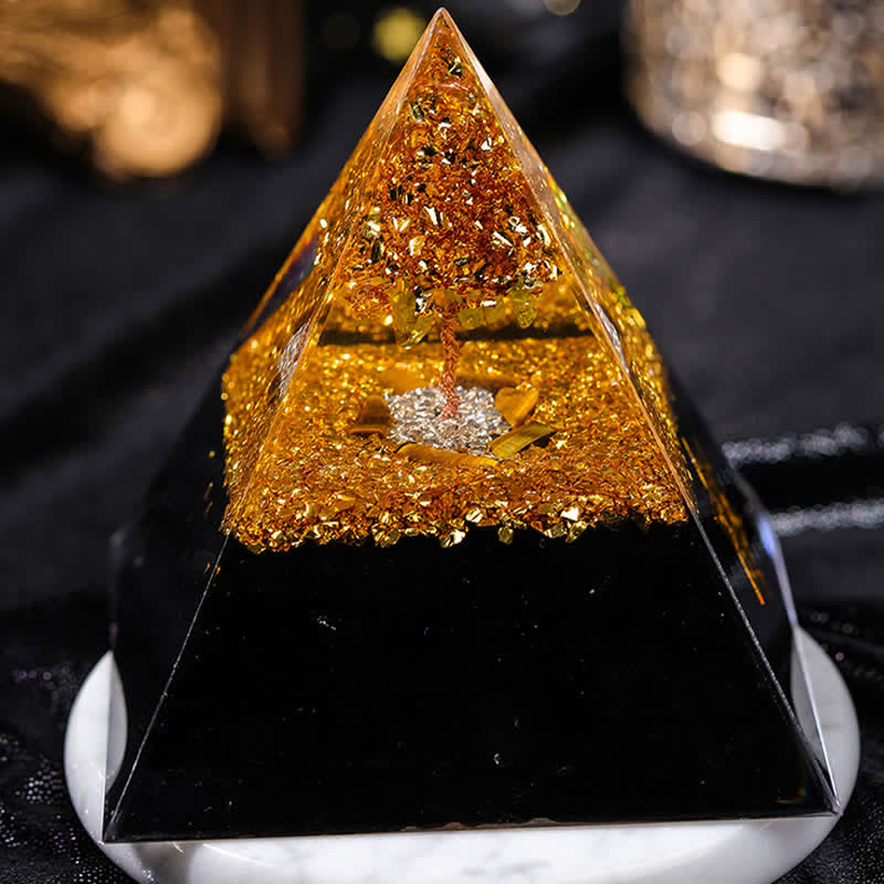 Olivenorma "House Guardian" Tiger Eye Obsidian Orgone Pyramid