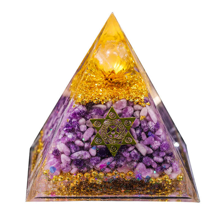 Olivenorma "Double Luck" Clear Crystal Lepidolite Orgone Pyramid