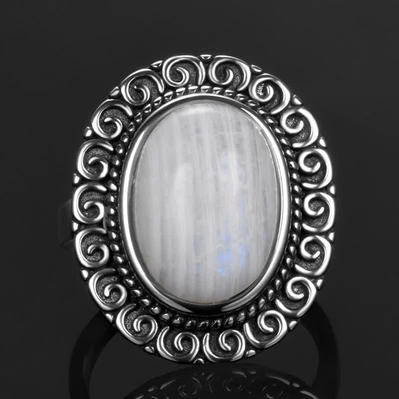 Olivenorma Oval Natural Stone Sunflower Carving Ring