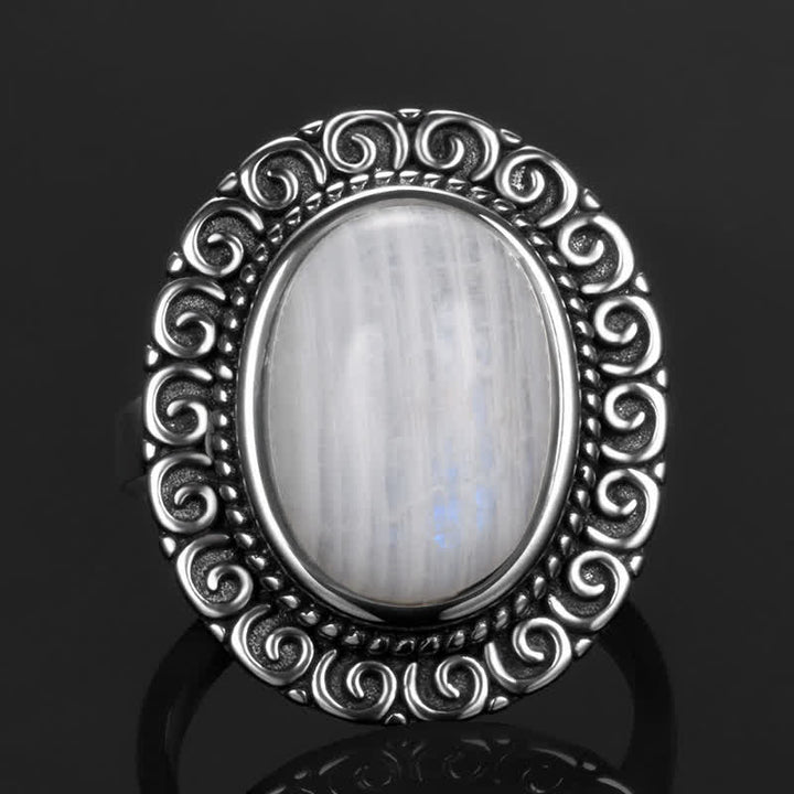 Olivenorma Oval Natural Stone Sunflower Carving Ring