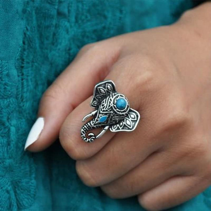 Olivenorma Bohemian Style Elephant Turquoise Alloy Ring