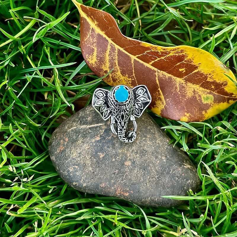 Olivenorma Bohemian Style Elephant Turquoise Alloy Ring