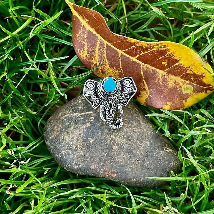 Olivenorma Bohemian Style Elephant Turquoise Alloy Ring