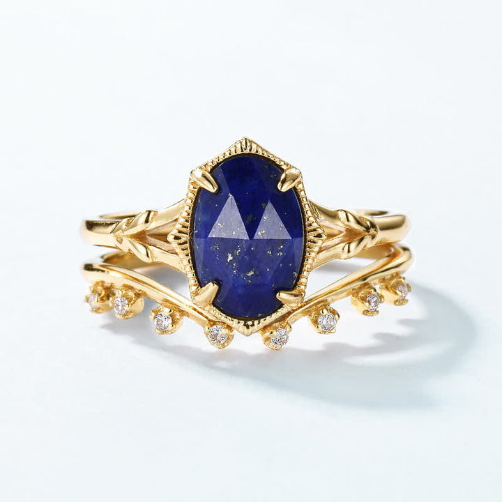 Olivenorma Lapis Lazuli White Zircon Double Layer Ring Set