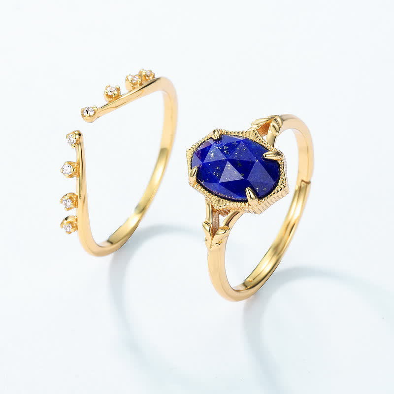 Olivenorma Lapis Lazuli White Zircon Double Layer Ring Set