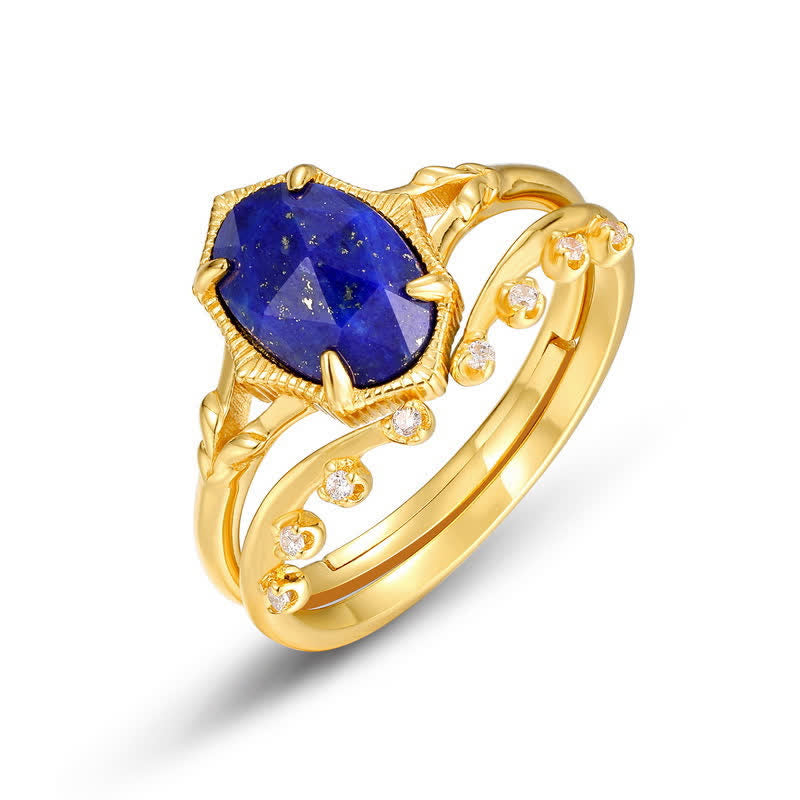 Olivenorma Lapis Lazuli White Zircon Double Layer Ring Set