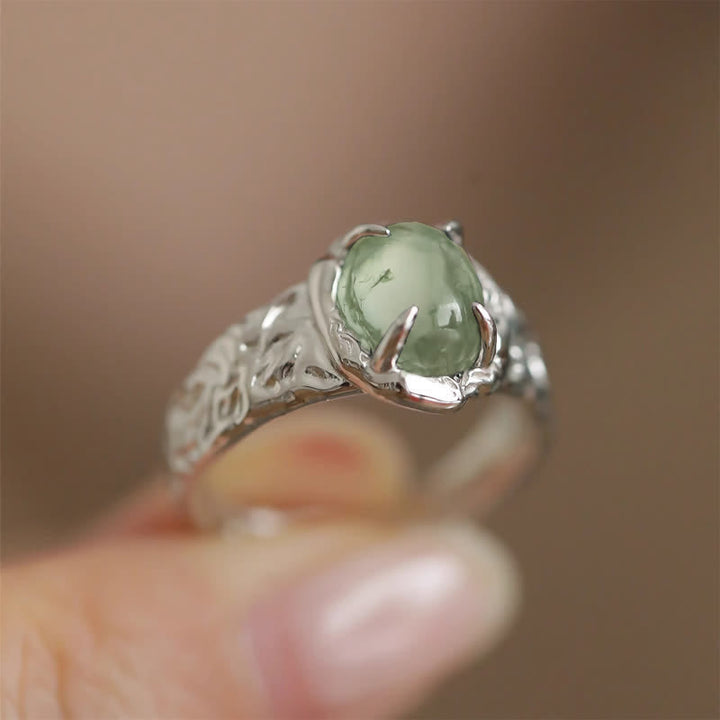 Olivenorma Vintage Geometric Moss Agate Four-Claw Ring