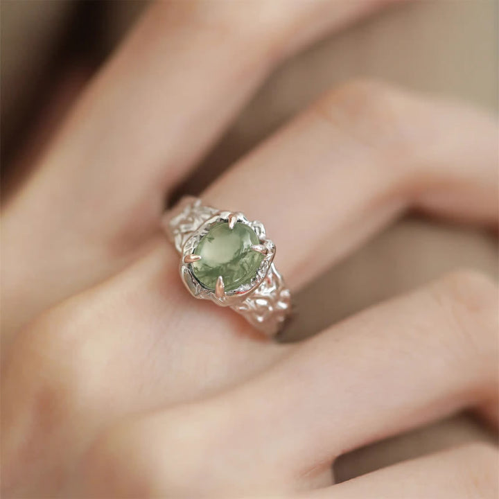 Olivenorma Vintage Geometric Moss Agate Four-Claw Ring