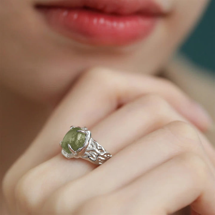 Olivenorma Vintage Geometric Moss Agate Four-Claw Ring
