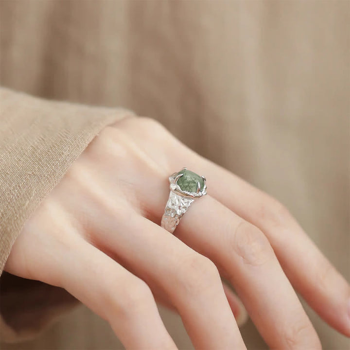 Olivenorma Vintage Geometric Moss Agate Four-Claw Ring