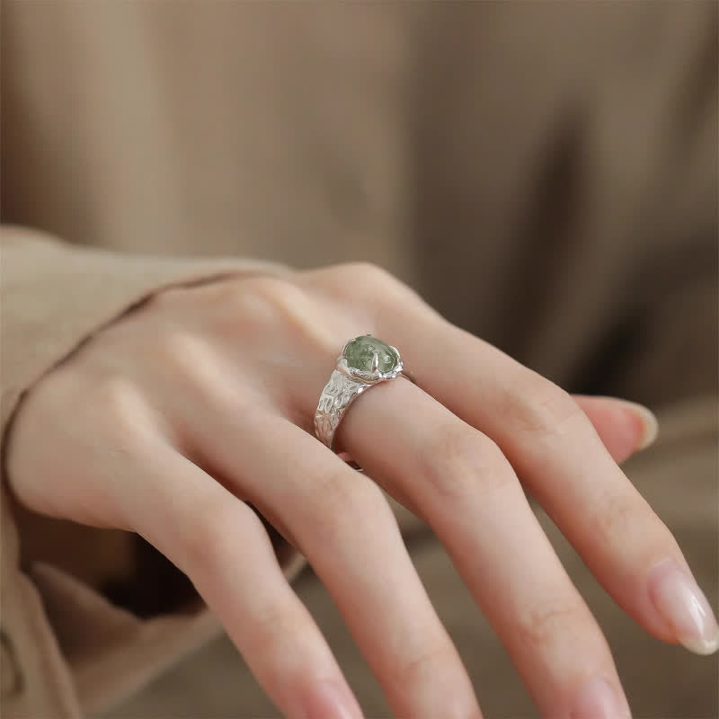 Olivenorma Vintage Geometric Moss Agate Four-Claw Ring