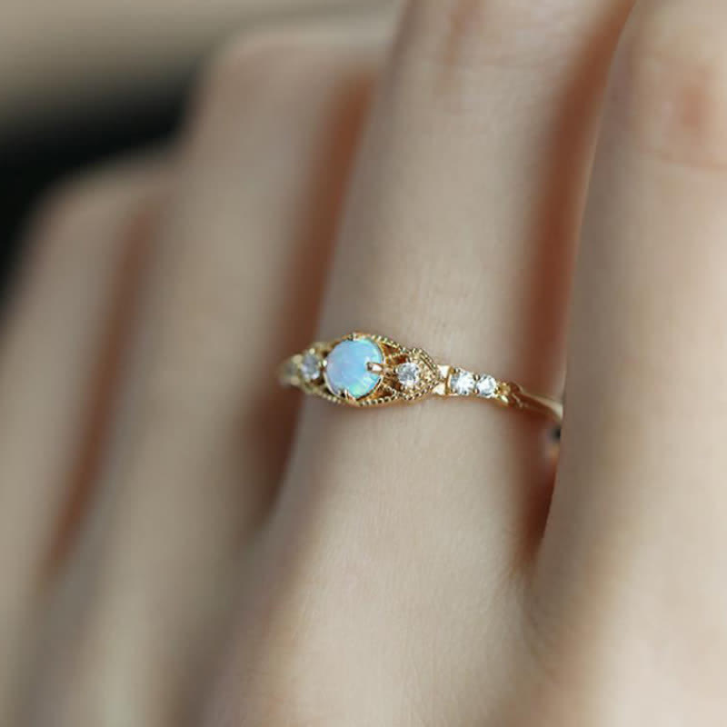 Olivenorma European Retro Opal & Zircon Ring