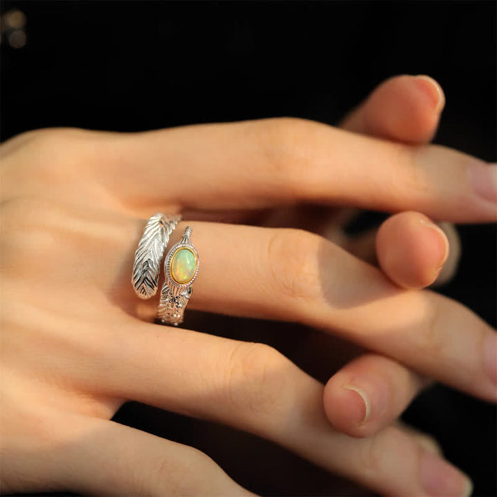 Olivenorma Natural Opal Feather Open Ring